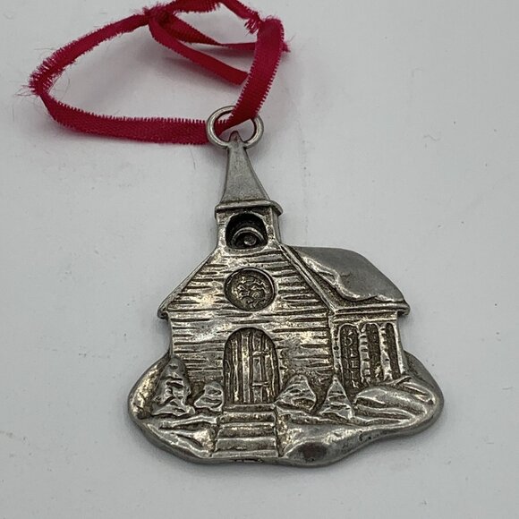 Seagull Pewter Church Christmas Ornament - Made in Canada - Rustic Holiday Decor - Picture 1 of 5